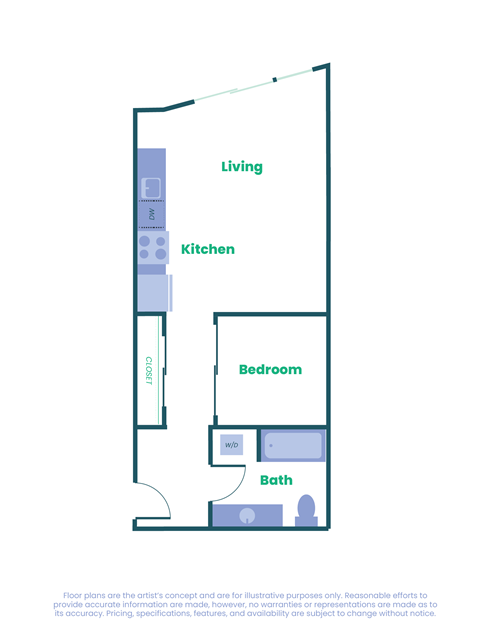 Floor plan for studio, 625 sqft